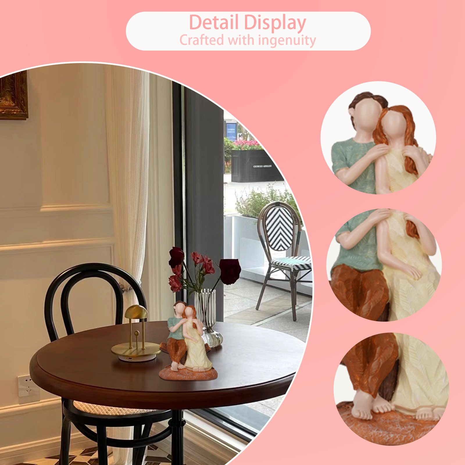 (2개) 국경을 넘나드는 신제품 사랑하는 커플 앉아 있는 나무 조각상 로맨틱한 커플 손으로 그린 ??수지 장식품 크리스마스 새해 연인 선물