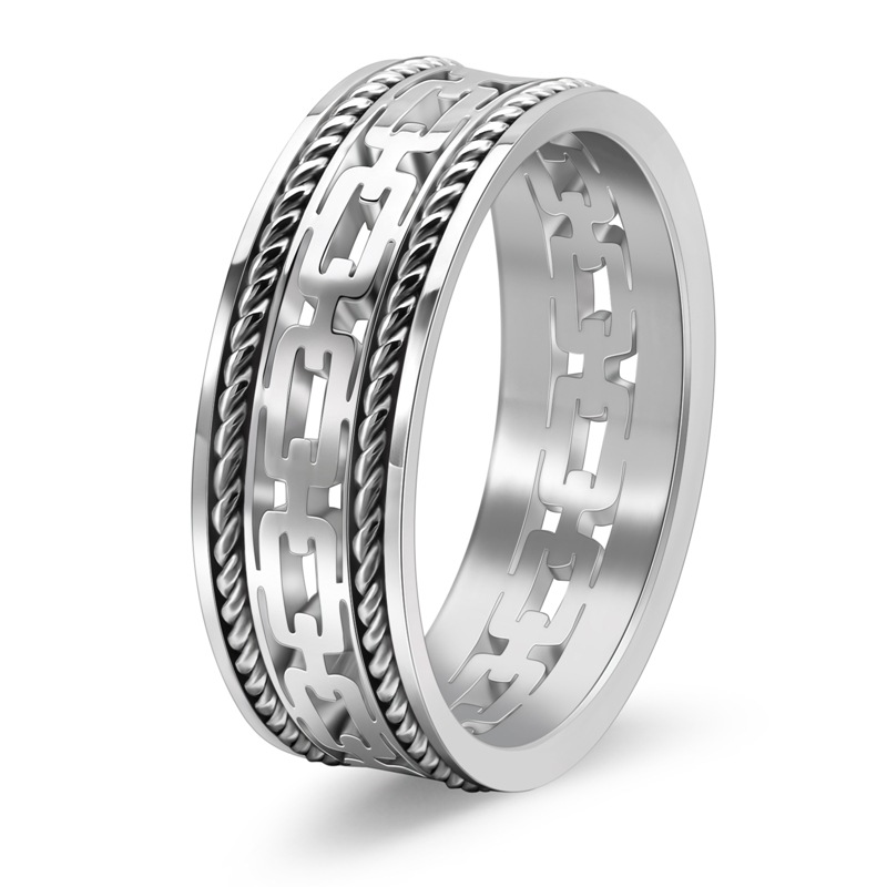 Personalised Men’s Titanium Steel Cuban Link Ring Double Strand_voghion.com