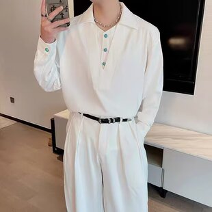 Spring design set, universal shirt, fashionable trend trousers, 2025 years, shirt imitation, simple and elegant design