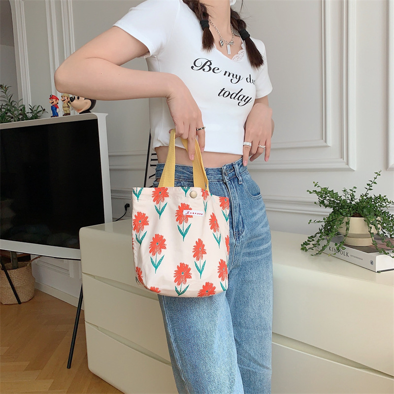 75g Weight Magnetic Buckle Closure Type Top Handle Strap Type Handbag Bags Type Casual Occasion Canvas Material Flower Pattern Spring&Summer Season Women's Gender Vacation Style Square Shape Women's Canvas Flower Vacation Square Magnetic Buckle Handbag 27