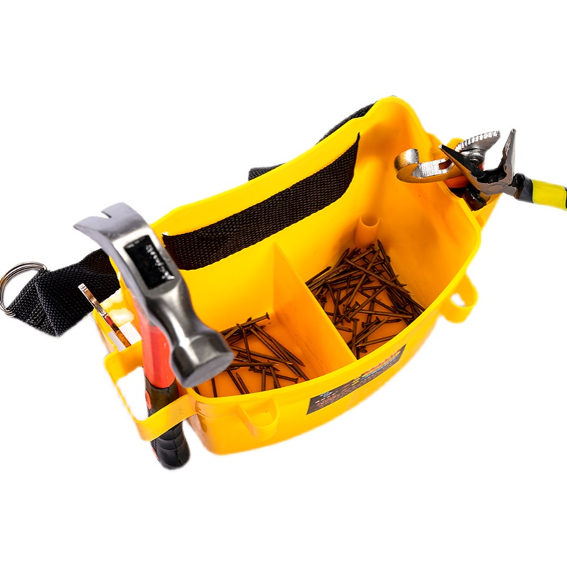 Bolsillo de clavos para carpintería Caja de clavos de plástico Cubo de clavos de tierra Caja de herramientas de cintura de cubo de clavos engrosados multifunción de rejilla simple y doble Cintura