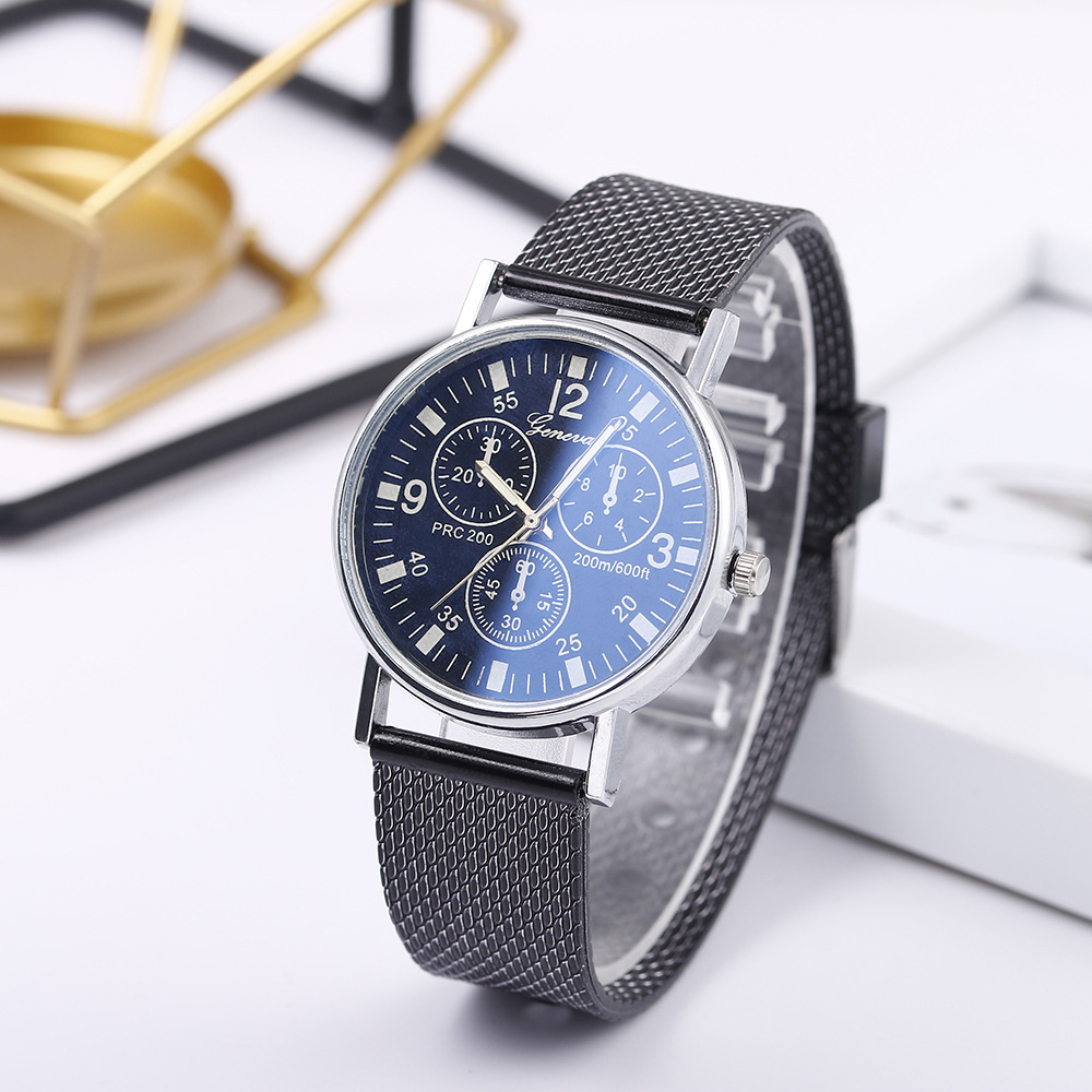 Montre pour homme avec bracelet en maille de silicone bleu en verre léger, cadeau de sport d'affaires, diffusion en direct_voghion.com