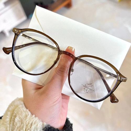 Women's Cold Tea Color Eyeglass Frame, Korean Style, Natural Look, Blue Light Blocking, Non-Round Glasses, Compatible with Prescription Lenses, Ultra-Lightweight Eyeglass Frame