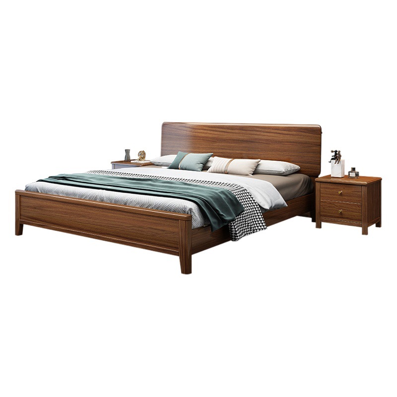 Moderno minimalista nórdico nogal cama de madera maciza 1,8 m dormitorio principal cama doble 1,5 m cama minimalista de boda venta al por mayor directa