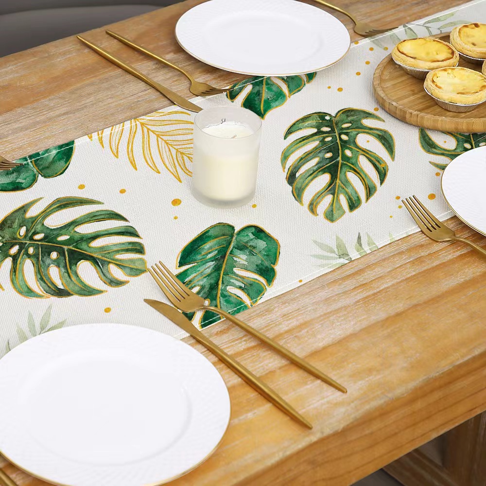 Nórdico verde planta serie impresa corredor de mesa Lino hogar decoración mesa de café tela decorativa Amazon image 3