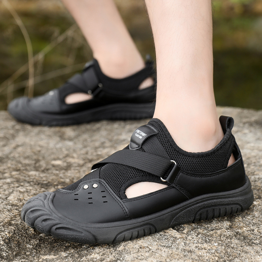 Zapatos de hombre, sandalias de malla de verano, nuevos zapatos casuales de hombre, zapatos de playa al aire libre con velcro transpirables
