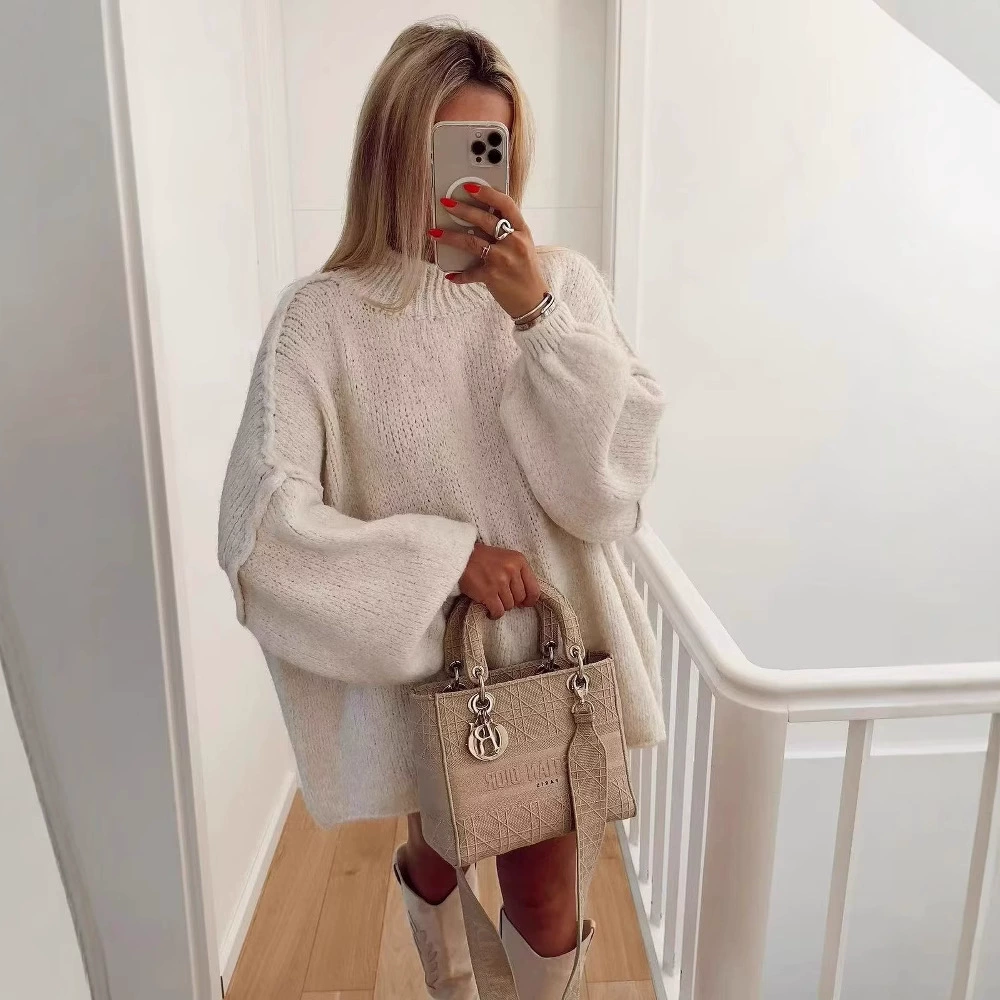 Трансграничная европейская и американская женская одежда AliExpress INS взрывной модный свободный повседневный вязаный свитер