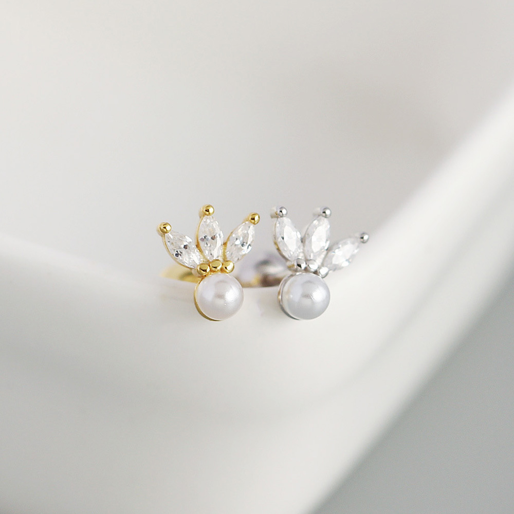 S925 Silver Horse Eye Zircon Screw Pearl Earrings Wholesale display picture 5