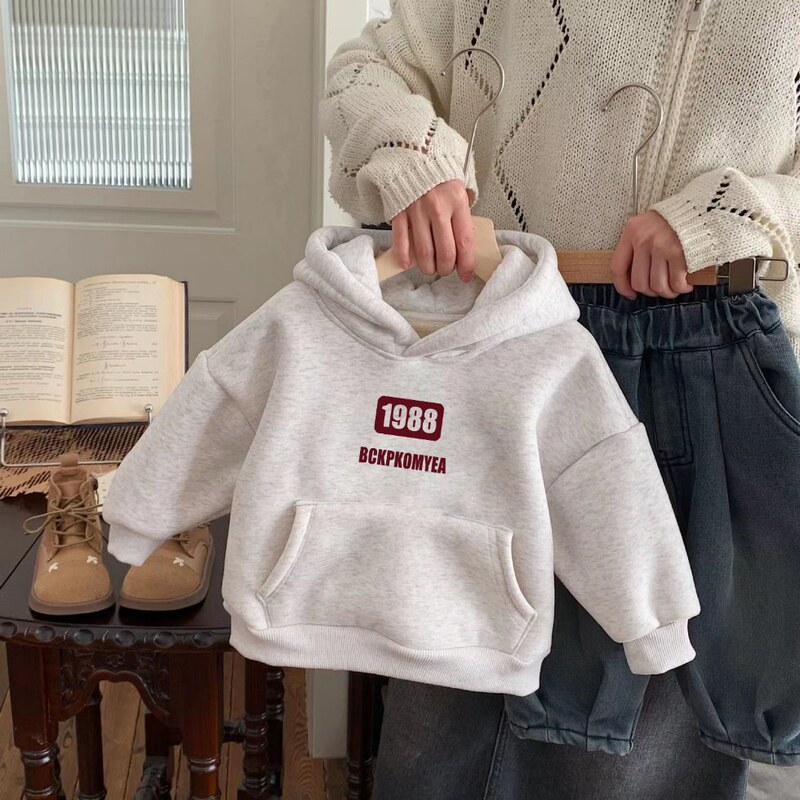 Korean Style Boys' Sweatshirt, Winter Fleece-Lined and Thickened Children's Hooded Top, 2026 New Autumn and Winter Toddler Baby Winter Clothing Korean Style Boys' Sweatshirt, Winter Fleece-Lined and Thickened Children's Hooded Top, 2026 New Autumn and Winter Toddler Baby Winter Clothing