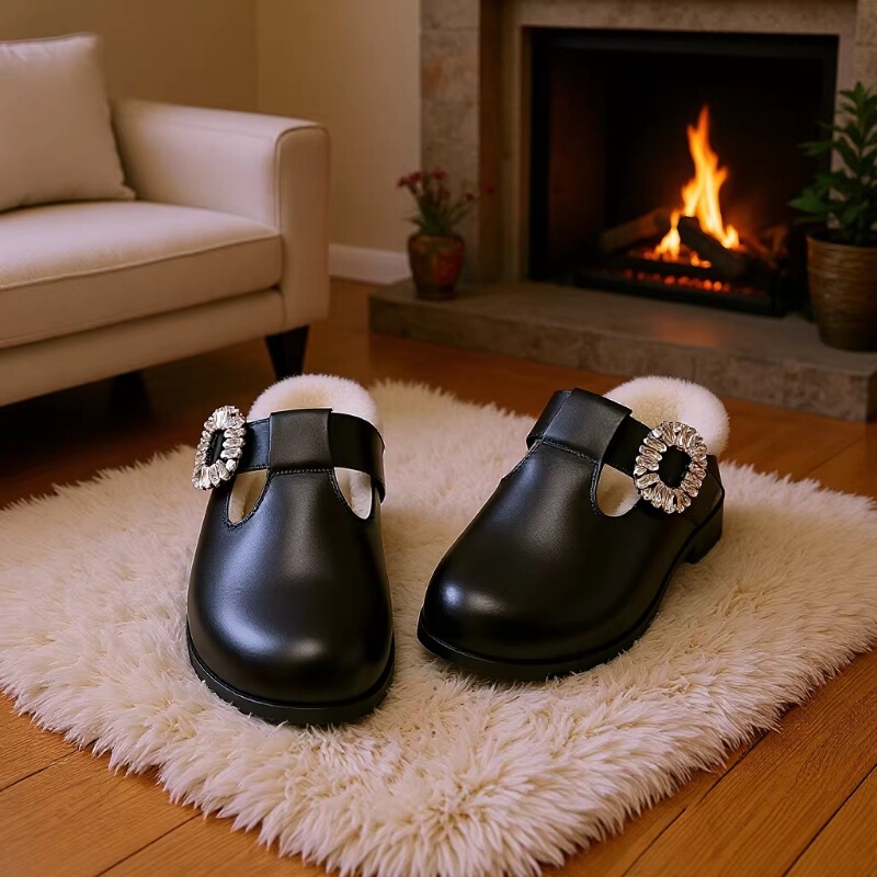 Rv 2025 Summer New Retro Birkenstock-Style Women's Soft-Soled Genuine Leather Clogs Versatile Japanese-Style Outdoor Wool Slippers