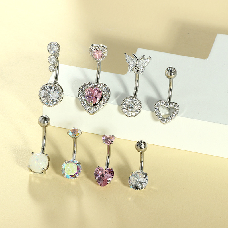 Heart-Shaped Belly Ring Set – 8-Piece 316L Surgical Steel CZ Belly Button Rings for Women detail image 5