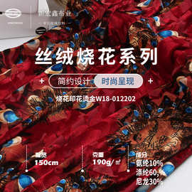 孔雀印花丝绒 金丝绒烫金面料 不倒绒韩国绒女士旗袍时装丝绒布料
