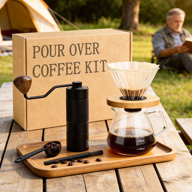 Kaiyu molino de frijoles de acero conjunto de café de lavado de mano boutique cafetería casera campista caja de regalo de lavado de mano personalizada