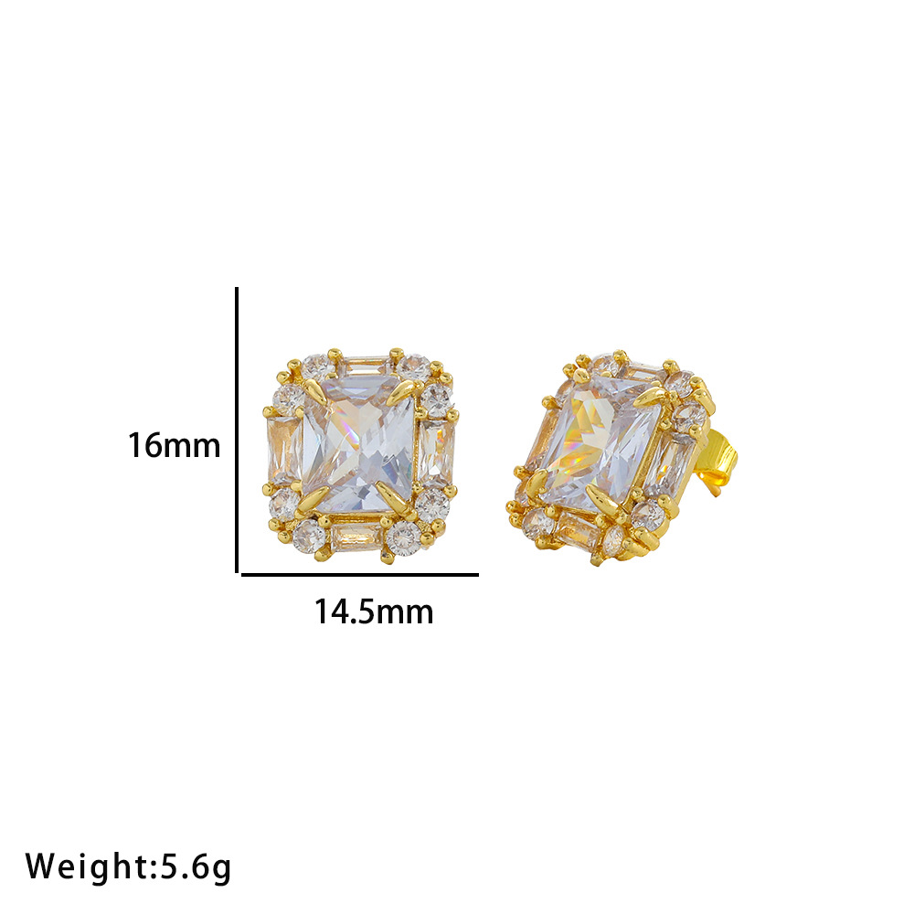 Ensemble de bijoux carrés sertis de diamants, ensemble de collier, boucles d'oreilles et bague de mariée de style palais rétro_voghion.com