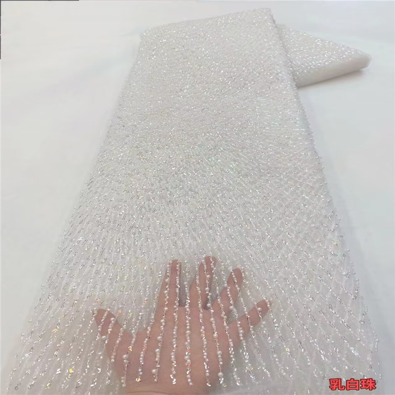 Francés simple rayas con cuentas de malla de tela de encaje nuevo diseño tubo de cuentas de tul vestido de novia moda tela JX3721 image 12