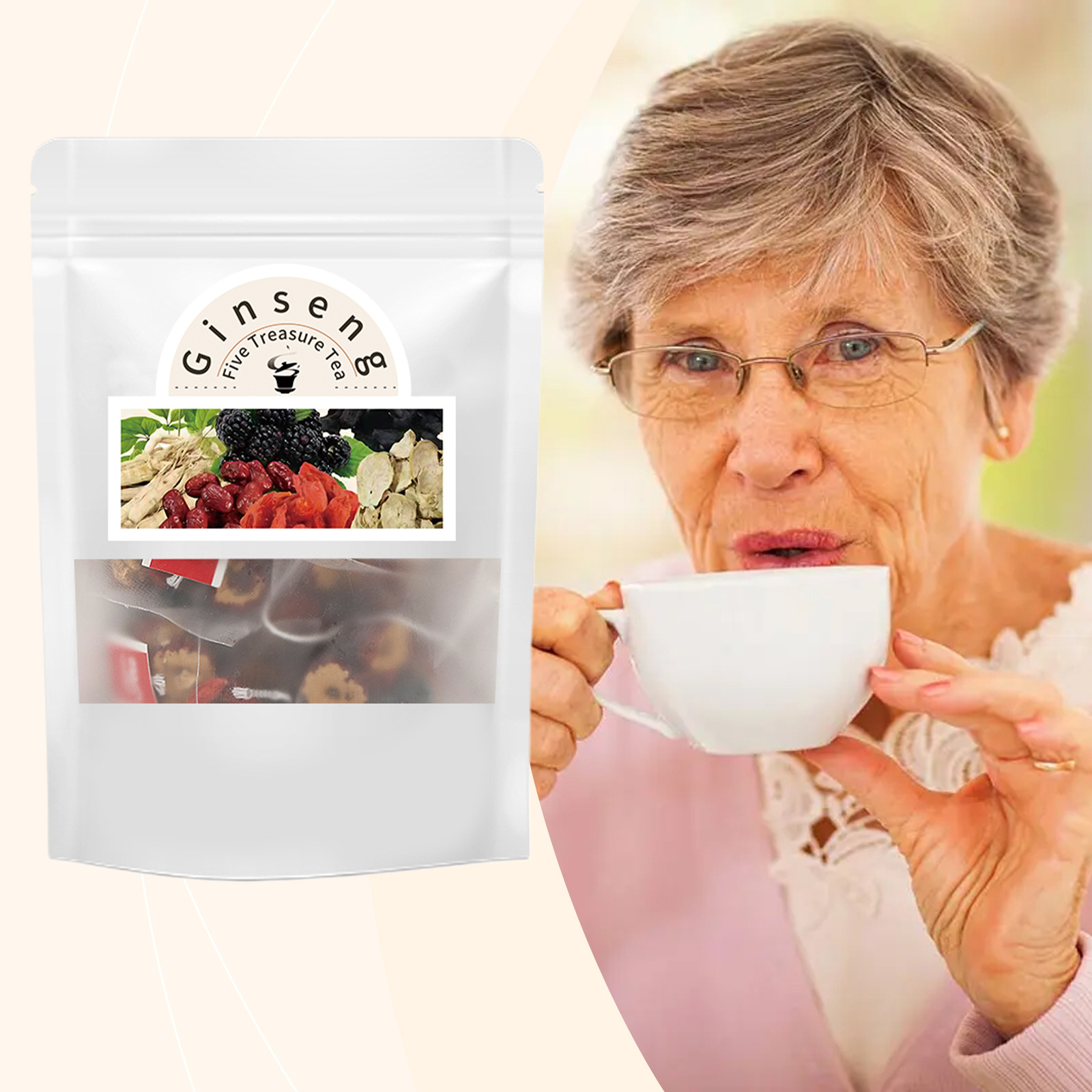 Ginseng Five Treasure Tea Ren Shen Wu Bao Cha 20 Teabags 100g Daily Herbal Tea overview