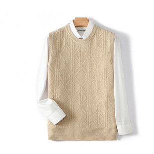Autumn new men's round neck knitted sleeveless vest vintage twisted cashmere vest thickened loose outer vest