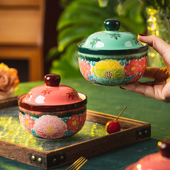 緑影黛粉シチュー家庭用瓦缶シチュー缶陶磁器蓋付き隔水シチュー缶一人分蒸し卵杯燕巣ボウル