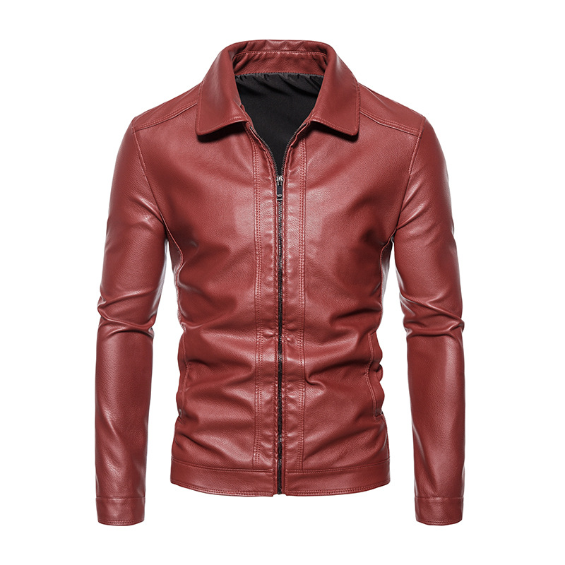 Neue trendige motorrad slim fit PU leder herren revers jacke business männer_voghion.com