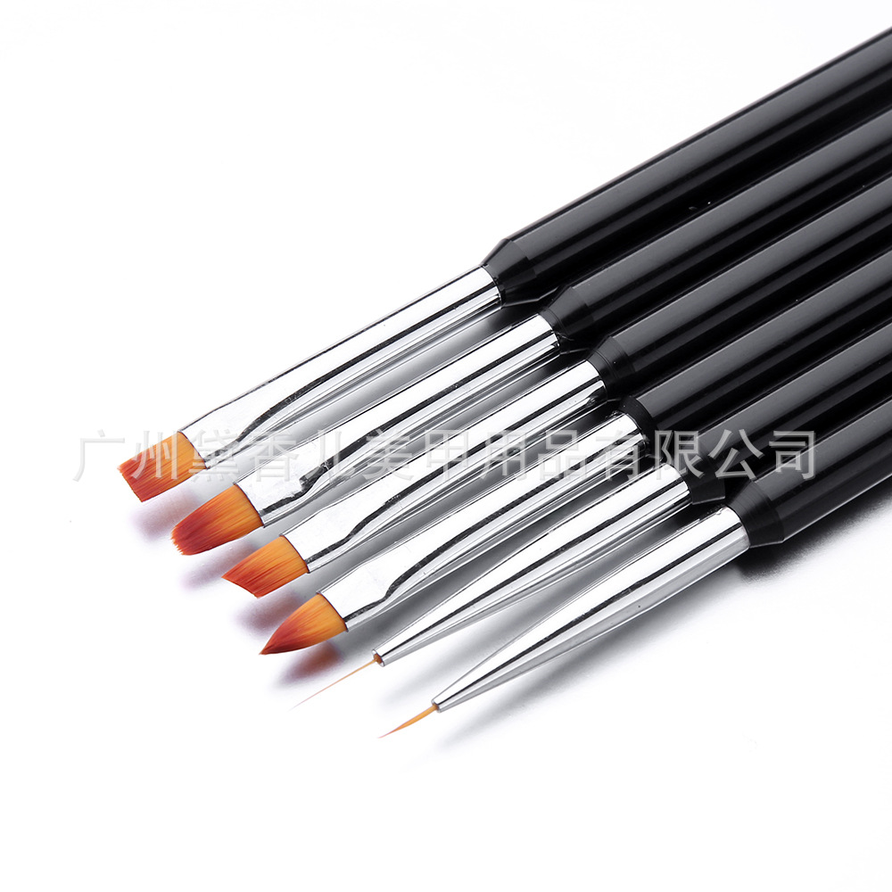 Nail Art pen varilla de acrílico negro uñas de doble cabeza taladro pluma de dibujo pluma fototerapia nail art pen flor Aguja 6 sets