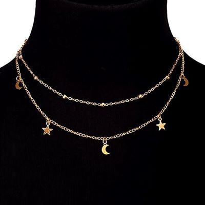 11g Weight Alloy Pendant Material Basic Modern Style Classic Style Star Moon Alloy Wholesale Double Layer Necklaces Choker