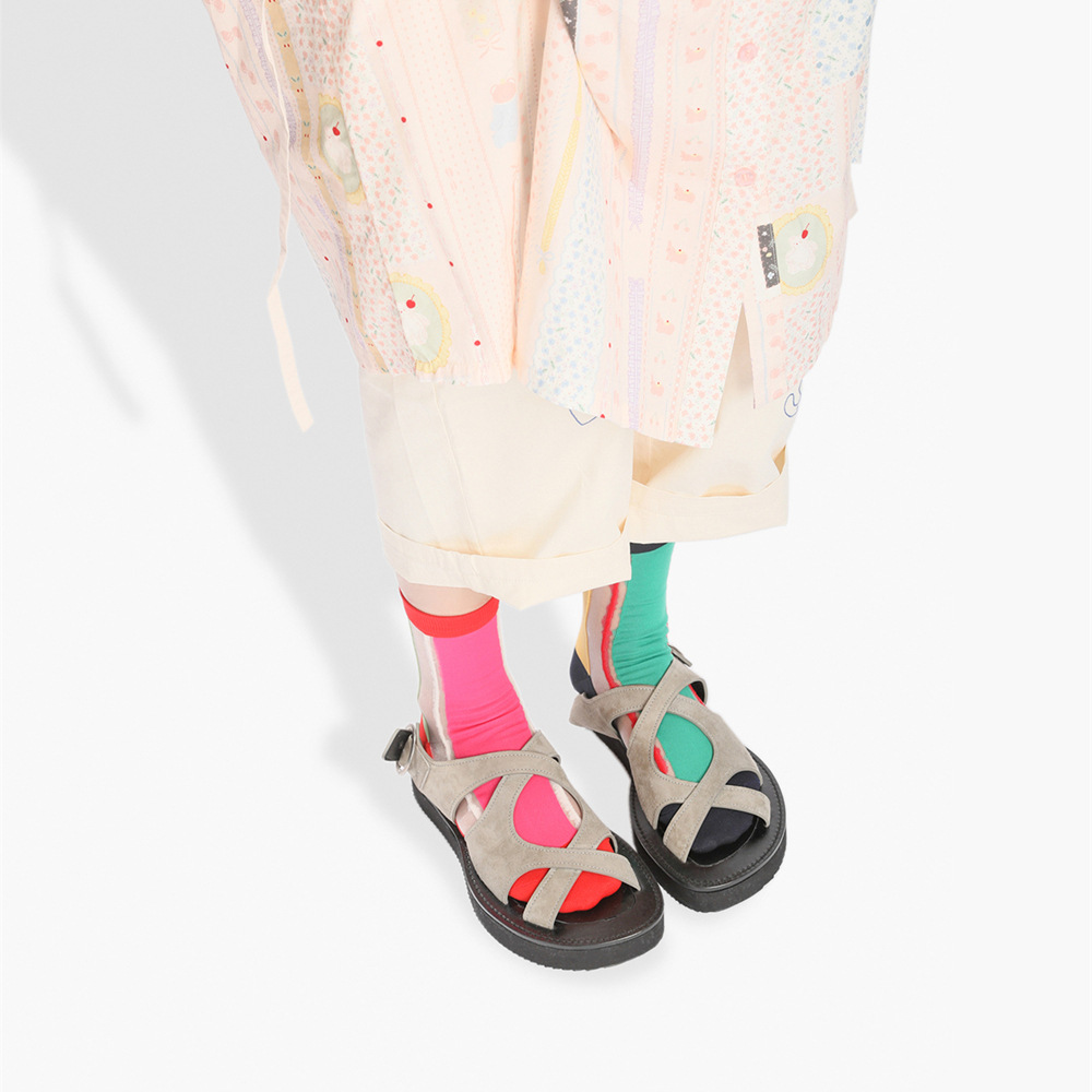 Spring Sunset Summer Cool Breathable Thin Glass Khaki Breathable Socks ins Bright Color Block Women's Socks