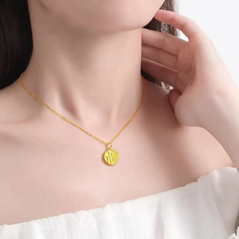 Retro elegant matte necklace, chain for key bag , double-sided pendant, accessories