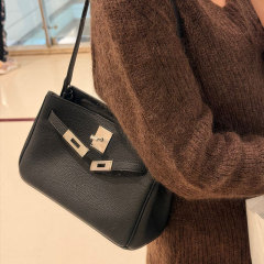 第一層牛革 トゴレザーケリーバッグ ポータブル脇バッグ ポータブルクロスボディバッグ ロックバックル 通勤用スモールスクエアバッグ