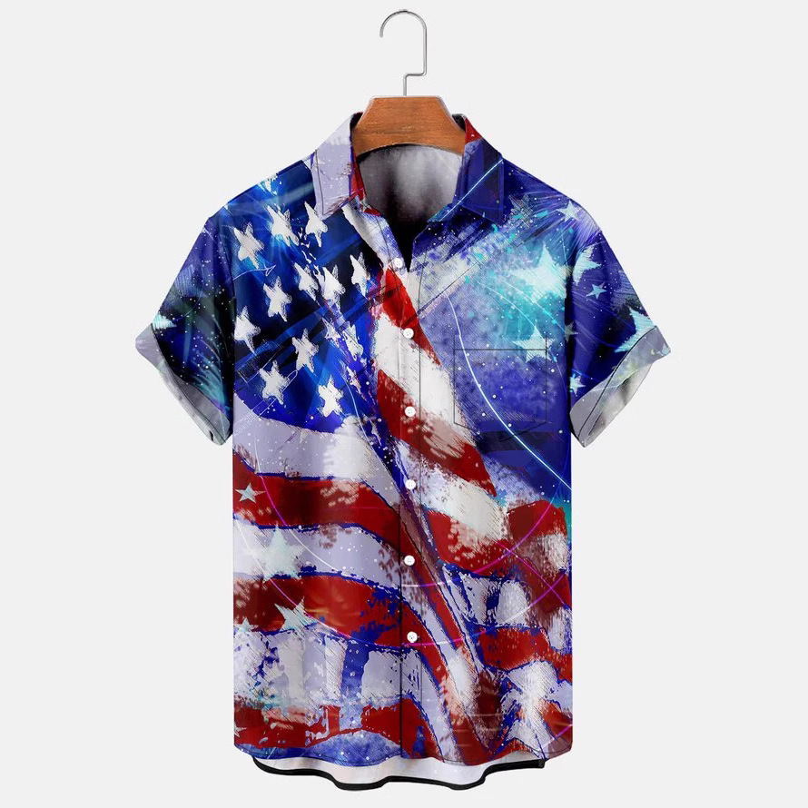 Camisa de talla grande para hombre de comercio exterior europeo y americano transfronterizo 3D impresión digital moda de manga corta bolsillo casual para hombre
