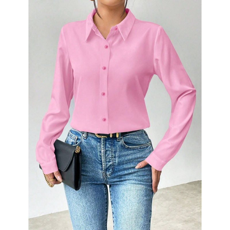 Cross-border Amazon Europe and America 2026 Autumn New Collection: Stylish and Elegant Casual Loose-Fit Long-Sleeve Shirt with a Collared Design and Single-Button Closure