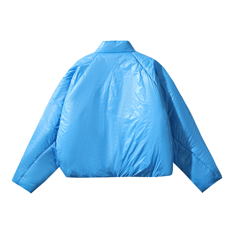 Herrenbekleidung Blaue Seidenbaumwolle Baumwolljacke High Street Herbst und Winter Warme kurze Brotjacke Baumwollmantel_voghion.com