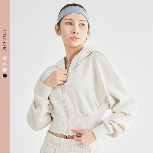 Maichang hooded yoga clothing top running sports short yoga clothing women's long-sleeved slim fitness clothing jacket women