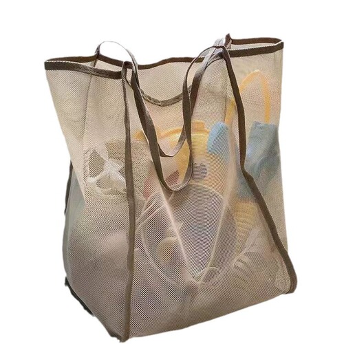 Cross-border ins style transparent mesh shoulder bag hollow beach bag swimming shower large capacity mesh eye drain bag 