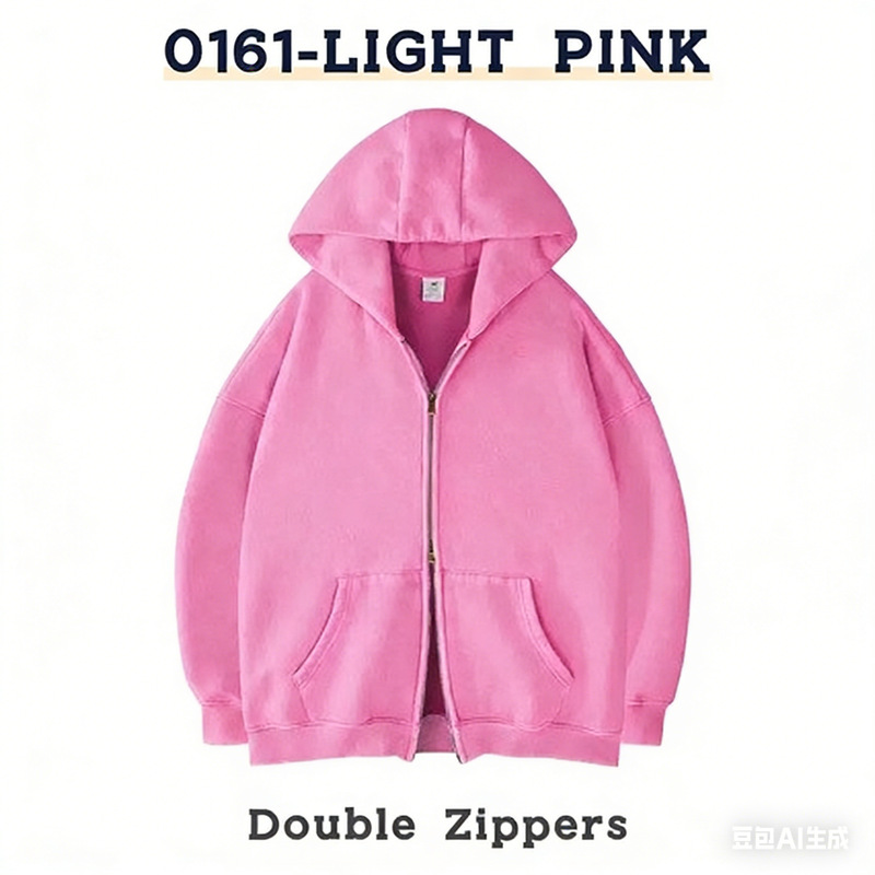 2026 New Foreign Trade Double-Zip Hooded Sweatshirt for Men, Spring Cleanfit American Style Heavy-Duty Short Couple's Zip-Up Jacket