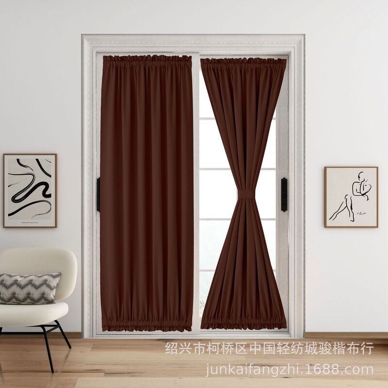 Cross-border curtain finished Rod door curtain high precision solid color curtain French door curtain Keqiao factory direct sales