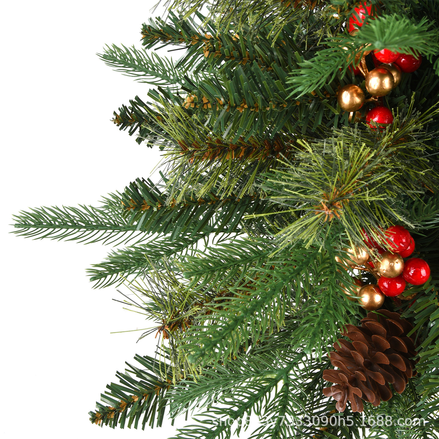 Decoración de Navidad de PVC con pinos de pino y frutas rojas mezcladas con árbol de Navidad parque patio escenario