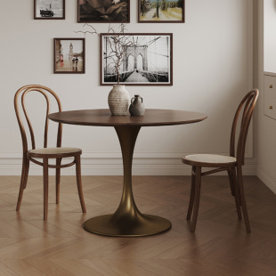 Retro solid wood small round table home small apartment coffee table balcony leisure negotiation table black walnut wooden round side table