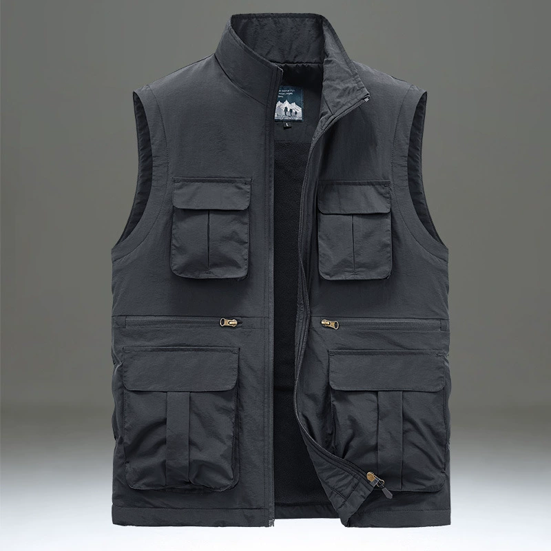 Жилет мужской зимний бархатный теплый жилет с несколькими клапанами и карманами, жилет, куртка для уличной рыбалки, фотографии, жилет большого размера, жилет 718A