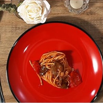 Foreign Trade High-Quality Melamine Red Two-Color Plate and Dish Set Red and Black Melamine Dinner Plate Round Plate High-End Steak Plate