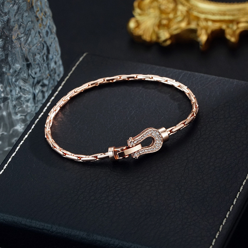 New K Gold Electroplated High-End Full Diamond Horseshoe Mouth Bracelet Fashionable Classic Rose Gold Accessible Luxury Elegant Women's Bracelet