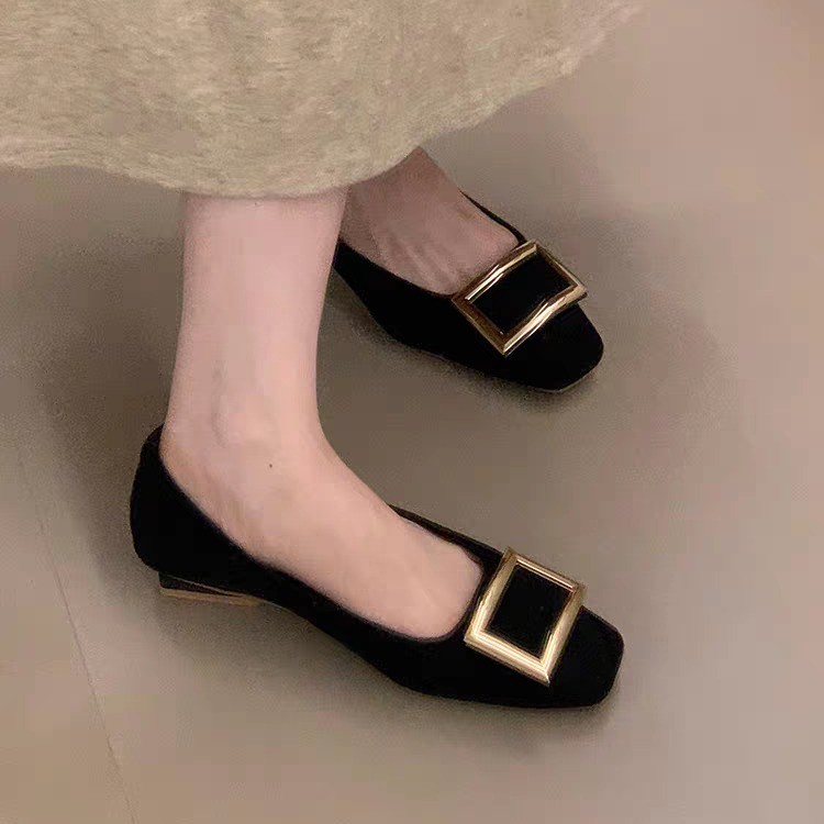 2025 Winter New Metal French Buckle Shallow Thick Heel Square Toe Versatile Fairy Style Mary Jane Commuting Shoes_vogvips.com