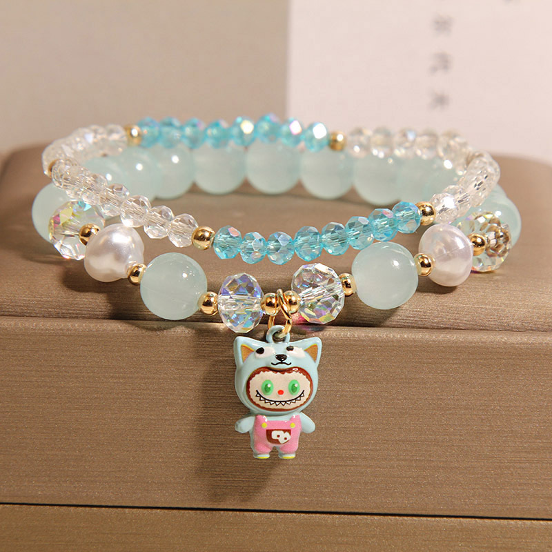 Red de Internet pequeña pulsera fresca labubu para niños niña dulce niña corazón pulsera de cristal estudiante novia pulsera pulsera