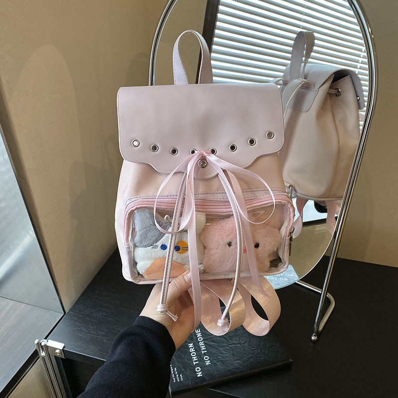 2026 nuevo nicho coreano chica corazón mochila de hombro mujer transparente bolsa delantera arco diaria mochila de viaje universal image 8