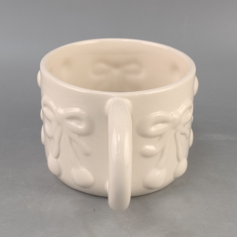 Taza de cerámica con lazo en relieve, estilo ins, leche creativa, fufu, diseño de nicho, lindo color sólido, alto valor
