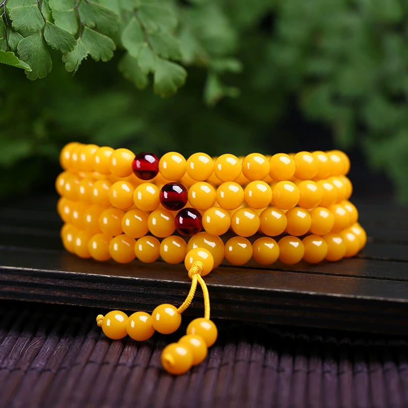 Браслет из Балтийского куриного масла, желтый старый пчелиный воск, браслет из 108 бусин, браслет из янтарных бусин, мужское и женское ожерелье