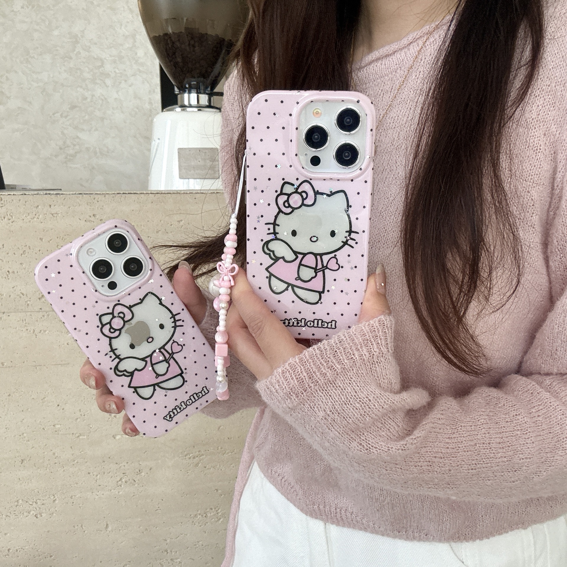 Korean KT lunares hueco KT cat para Apple 15ProMax funda para teléfono móvil 16Pro cadena 14/13 nuevo 16PM