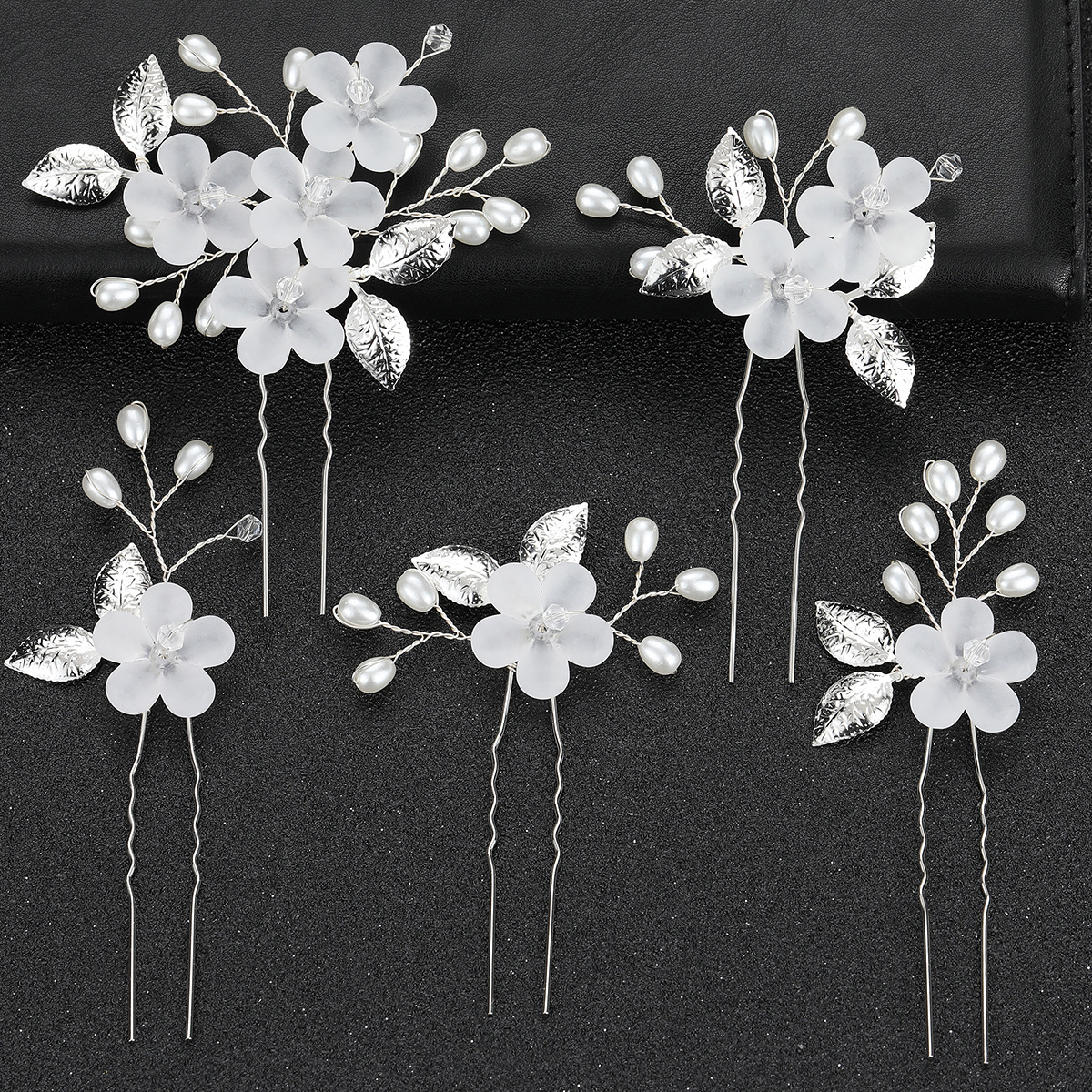 欧美跨境 5个一组花朵叶子U形发钗插针头饰  新娘婚礼头饰