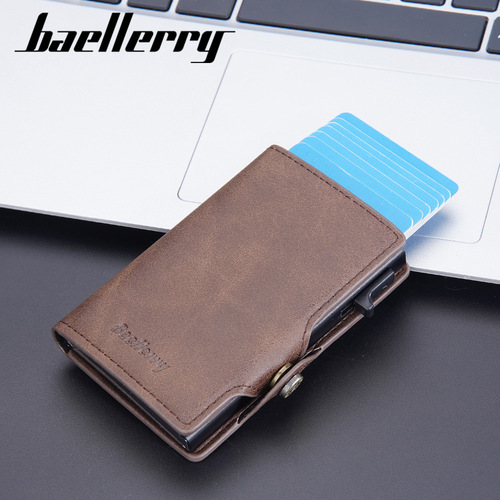 Baellerry new card bag men's European and American retro side push card RFID card box simple buckle anti-magnetic card holder