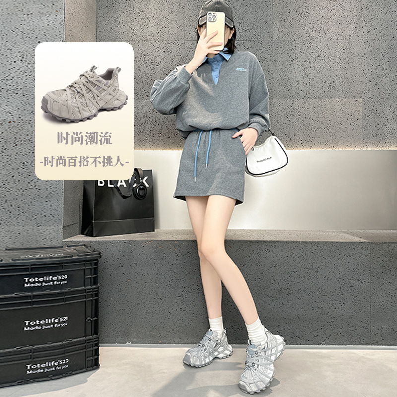 Mesh Breathable Thick-Soled Lace-Up Dad Shoes for Women 2026 Spring New Fashion Versatile Lightweight Casual Sports Shoes