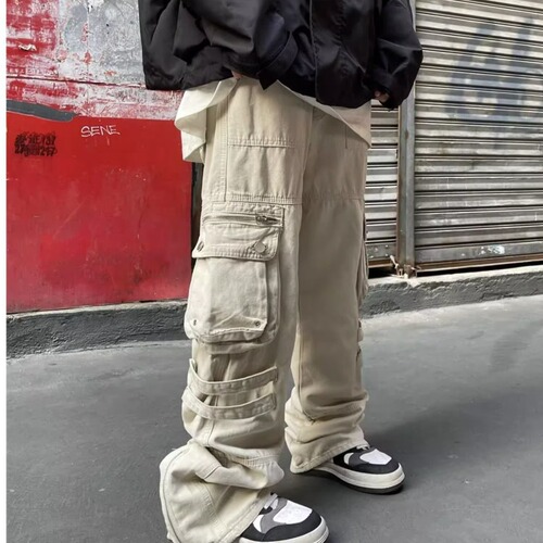 American functional work pants for men, autumn, Instagram trendy brand, straight-leg loose fit, multi-pocket design, stylish casual pants